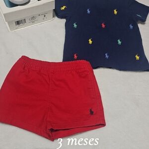 Navy Polo Shirt and Red Shorts Set